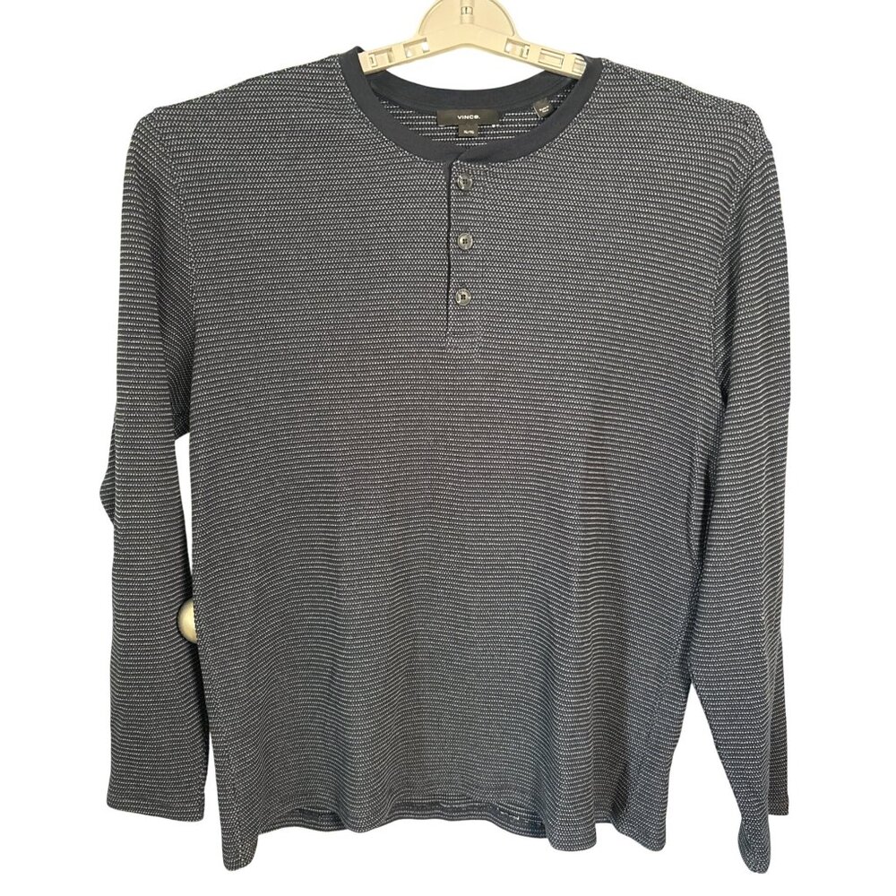 Vince Mens‎ Henley Shirt Size XL Navy Textured Flecks Long Sleeve Stretch Cotton